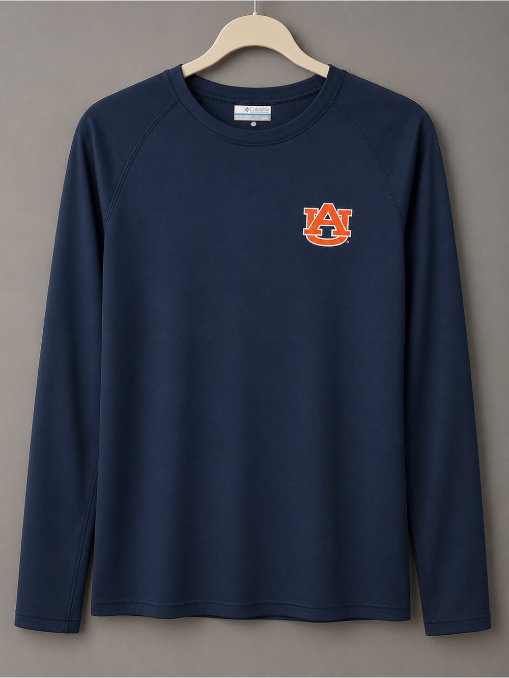 Columbia Long-Sleeve Crewneck in Navy with Orange Auburn Logo